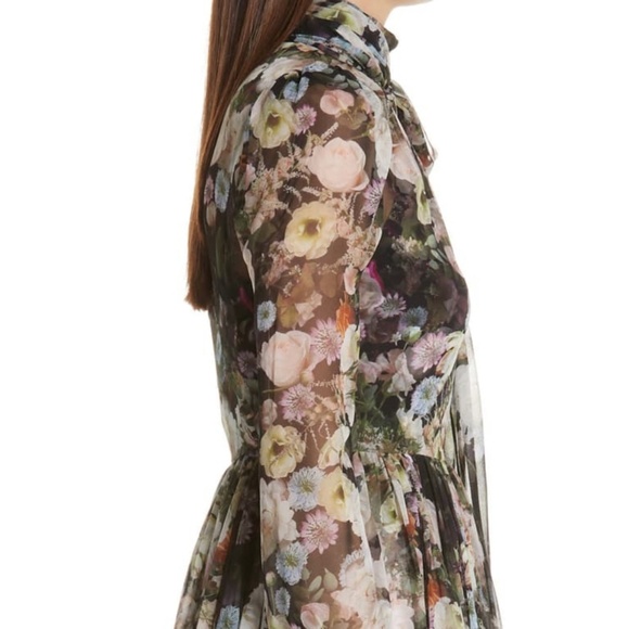 Adam Lippes "Printed Chiffon Tie-Neck Mini Dress" - Picture 3 of 11
